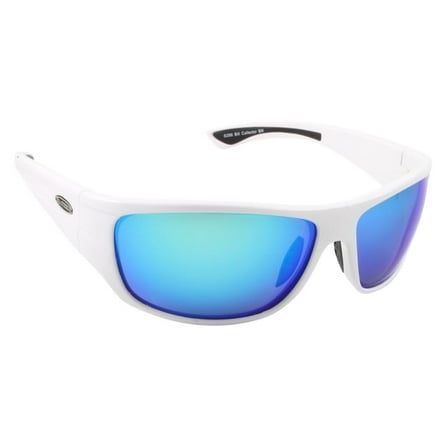 Bill Collector Polarized Sunglasses, White/Blue Mirror, Shiny White, Blue Mirror, One Size