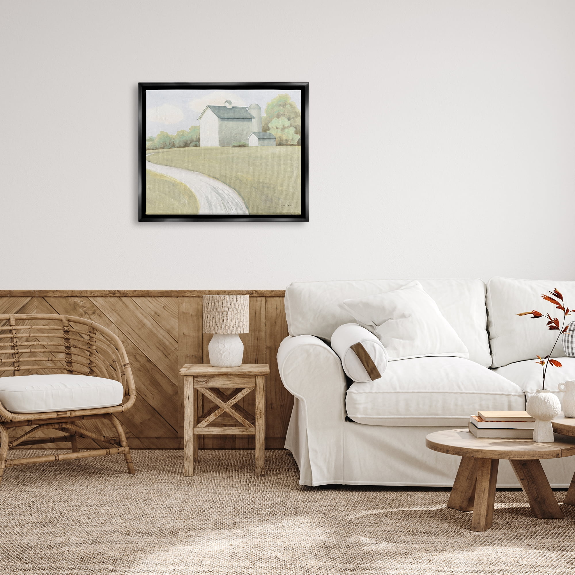 Stupell Industries Country Path to Barn Nature Painting Black Floater Framed Art Print Wall Art, 31 x 25