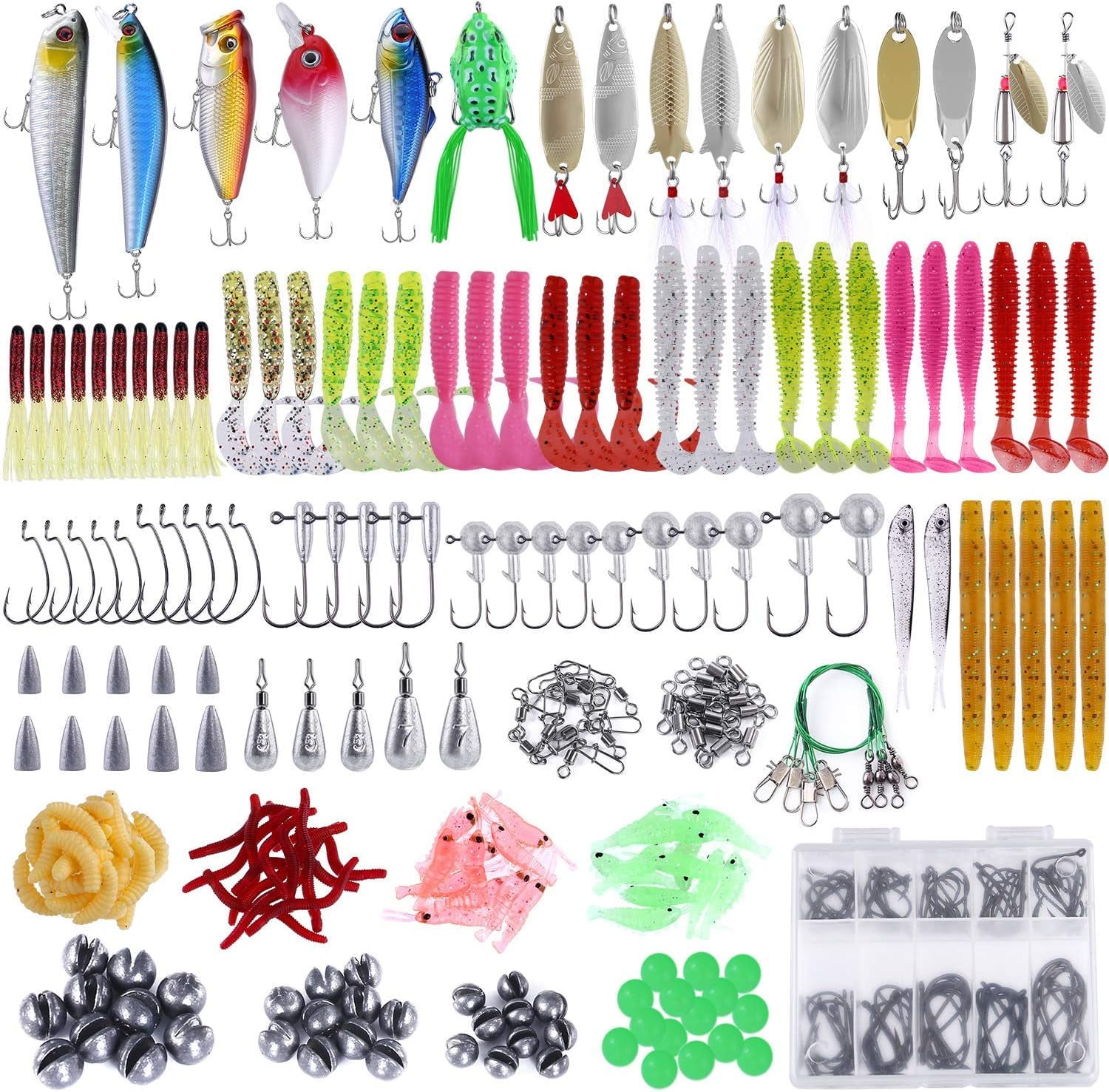 MRSXXNTY  Fishing Lures Baits Tackle Including Crankbaits, Spinnerbaits, Plastic Worms, Jigs, Topwater Lures, Tackle Box and More Fishing Gear Lures Kit Set,302Pcs Fishing Lure Tackle