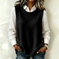 thumbnail image 4 of GILIGEGE Women's Round Neck Sleeveless Pullover Ribbed Knit Sweater Vest,Pullover or Side Button,Fitted Ribbed Knitted,Lightweight Soft Comfy,Vacation Travel Work Vest,Cute Striped Knit Vest Black A, 4 of 6