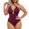 thumbnail image 2 of Fewfanhot Tummy Control Swimsuits for Women Swimsuits Ruched Slimming One Piece Bathing Suit Deep V Neck Swimsuit, 2 of 7