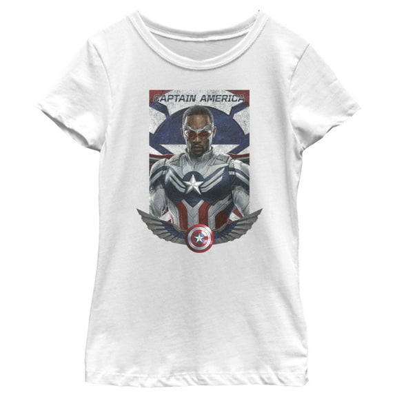 Girl's Marvel The Falcon and the Winter Soldier Captain America Shield Wings  Graphic Tee White Medium