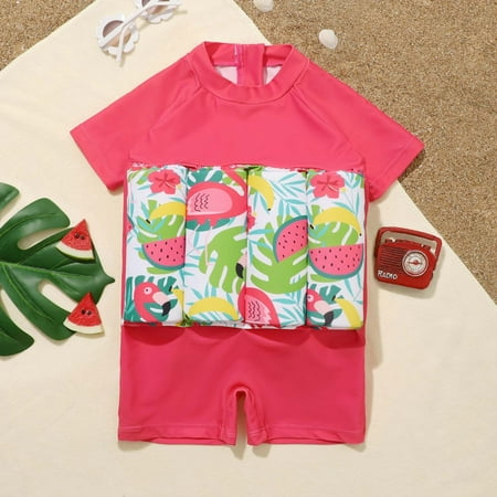 

CHGBMOK Summer Toddler Swimsuit Baby Girls Boys Float Suit One-Piece Swimwear Rashguard Cartoon Short Sleeve Zip Up Buoyancy Swimsuit