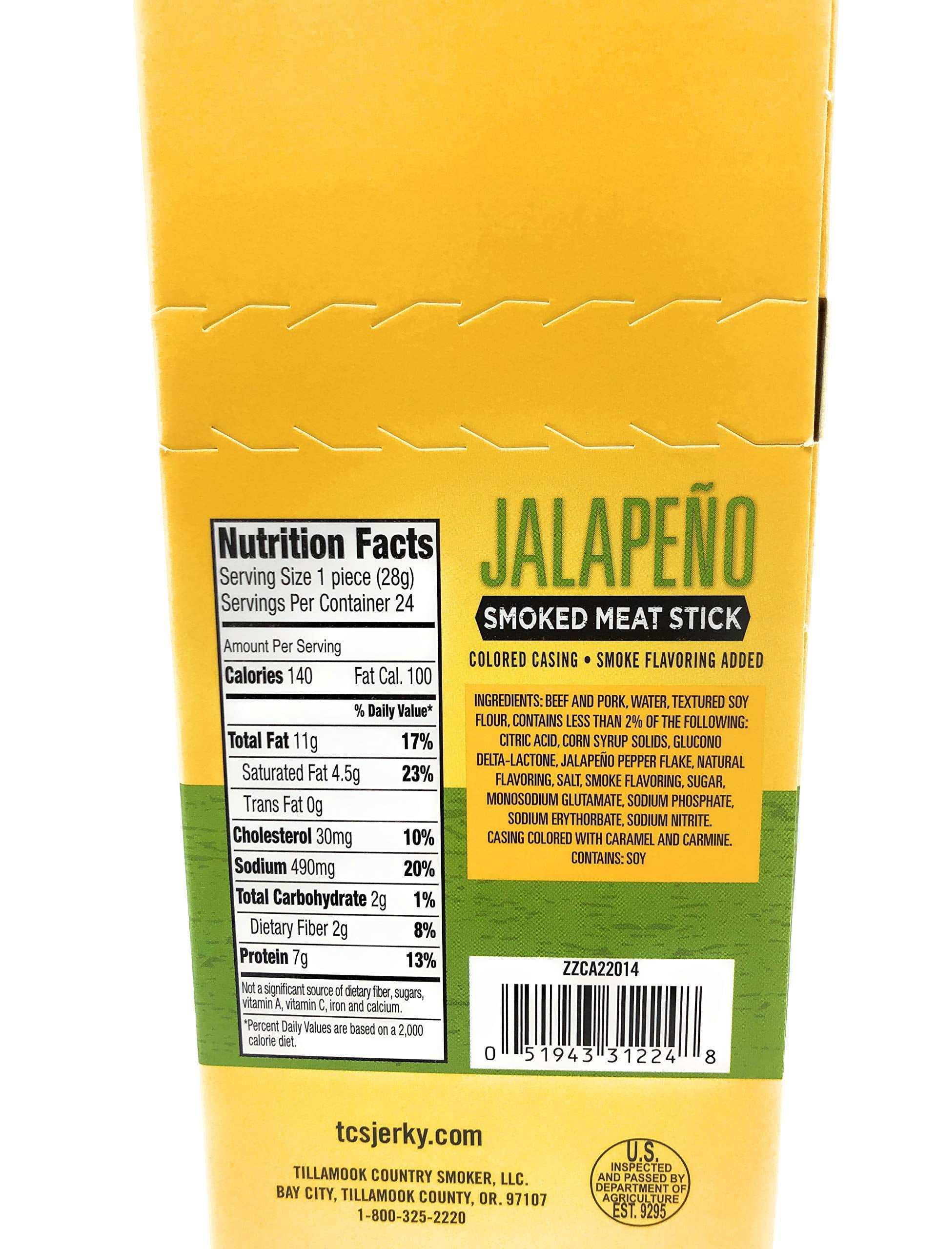 Tillamook Country Smoker Beef Jerky Jalapeno Stick 24-1oz Individually Wrapped Sticks. 1.5LBS Total Bulk