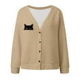 thumbnail image 5 of Cnbwig Fall Sweaters for Women 2025 Elegant Long Sleeve Knit Cardigan Button Down Sweater Cat Knitted Coat Loose V Neck Jacket Fall Sweatshirt Trendy Blouses E-Khaki S, 5 of 5