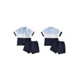 thumbnail image 2 of BemeyourBBs Toddler Baby Boy Summer Clothes Jacquard 2 Pieces Outfits Contrast Short Sleeve Button Down Shirts and Solid Shorts Set Toddler Boys Summer Outfit, 2 of 9