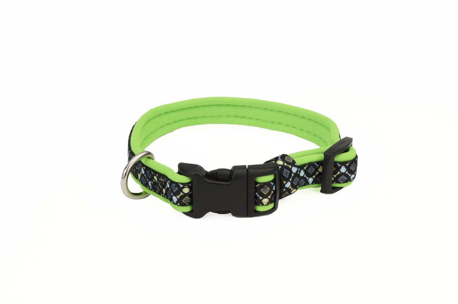 Pet Attire by Coastal Small 8-12" Black Lime Skulls Neoprene Overlay Adjustable Dog Collar, Small Adjustable Collar