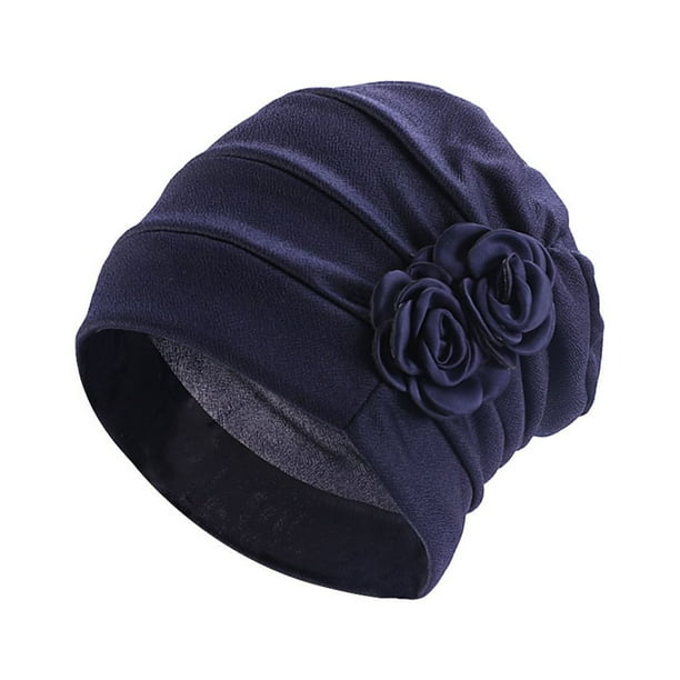 Turbante de poliéster Minnieouse para mujer gorro decorativo tradicional lavable color sólido Azul oscuro
