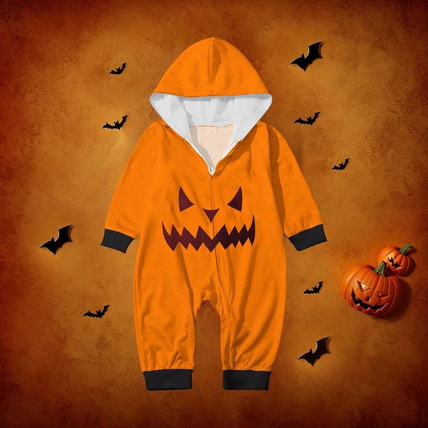 Family Halloween Pjs Matching Sets Halloween Print Long Sleeve Zippered One Piece Pajama Hooded Jumpsuit Winter Halloween Pjs Family Set