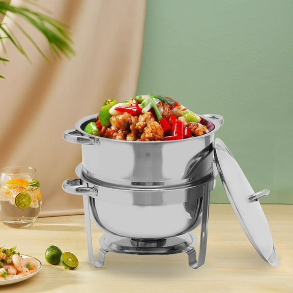 Griptix Stainless Steel Round Chafing Dish W Lid 14 2QT Buffet Server Chafer Food Warmer
