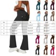 thumbnail image 4 of vigerkar Flare Leggings with Pockets for Women, Scrunch Detail High Waisted Buttery Soft Contouring Seam Yoga Pants (Light Gray, S), 4 of 6