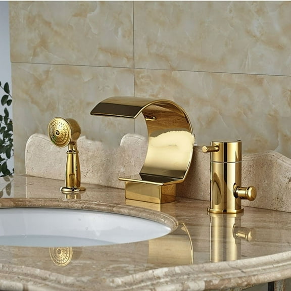 Juno Gold Single Handle 3 Pieces Widespread Waterfall Bathroom Faucet
