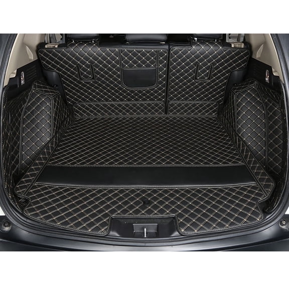 3D Full Coverage Car Trunk Mat Compatible with Volvo XC60 2018-2021-Current (Black with Gold Stitching)