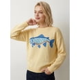thumbnail image 5 of Women'S Fish Graphic Crew Neck Loose Long Sleeve Pullover Knit Sweater Yellow M, 5 of 9
