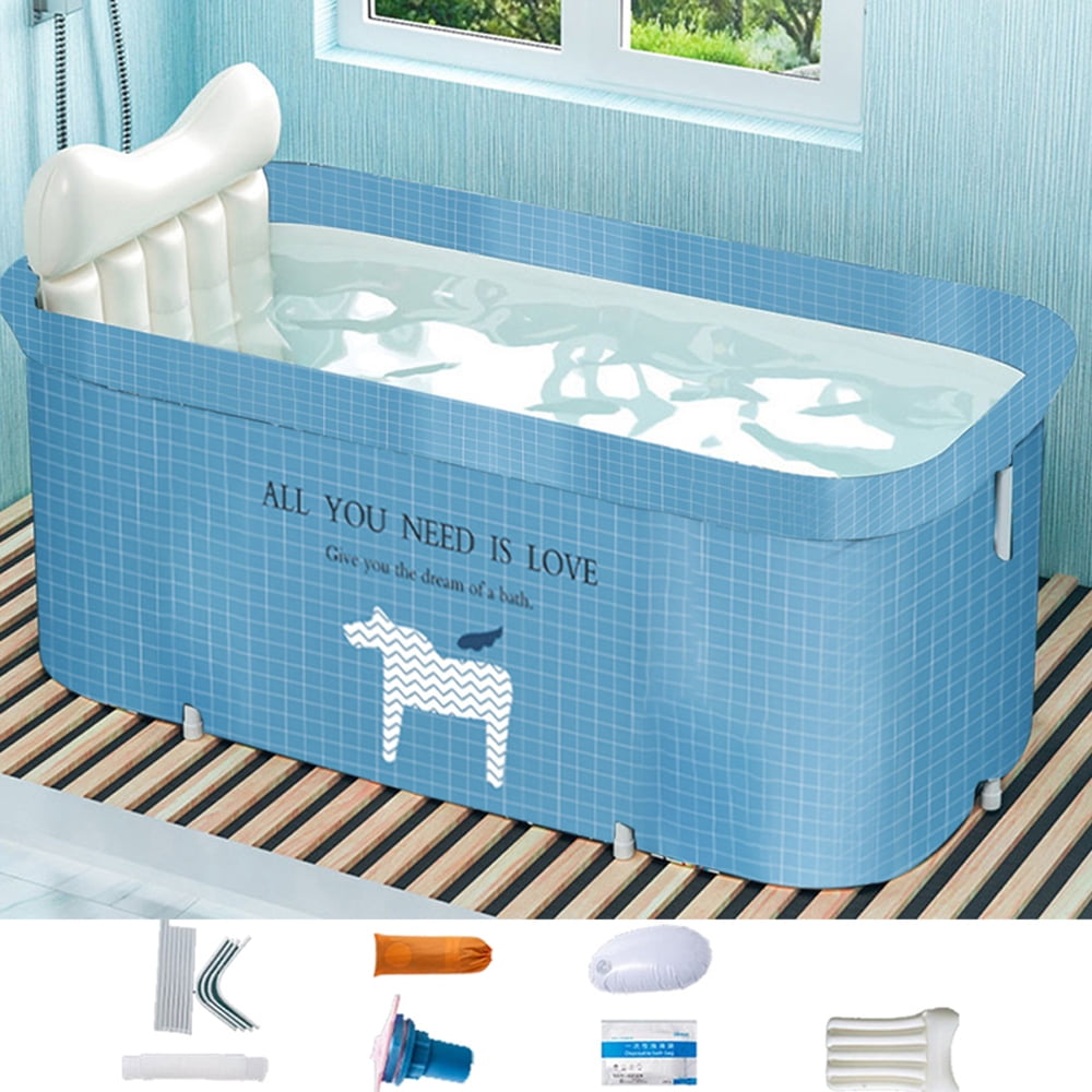 Portable Bathtub Foldable Adult Soaking Bath Tub Freestanding Ice and Hot  tubs with Lid and Inflatable Pillow for Small Spaces,Blue, 47.2x21.7x19 in  - Walmart.com