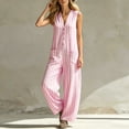thumbnail image 7 of Guluxicc Womens Linen Jumpsuit Sleeveless Casual Wide Legs Rompers Baggy Button Down V Neck Summer Overalls with Pockets, 7 of 7