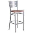 thumbnail image 1 of HERCULES Series Silver Slat Back Metal Restaurant Barstool - Cherry Wood Seat, 1 of 5
