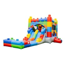 HeroKiddo Block Party Inflatable Water Slide Bounce House Combo with Splash Pool (with Air Blower), Commercial Grade, 100% PVC Vinyl, for Kids and Adults, Basketball Hoop, Outdoor Backyard, Wet Dry