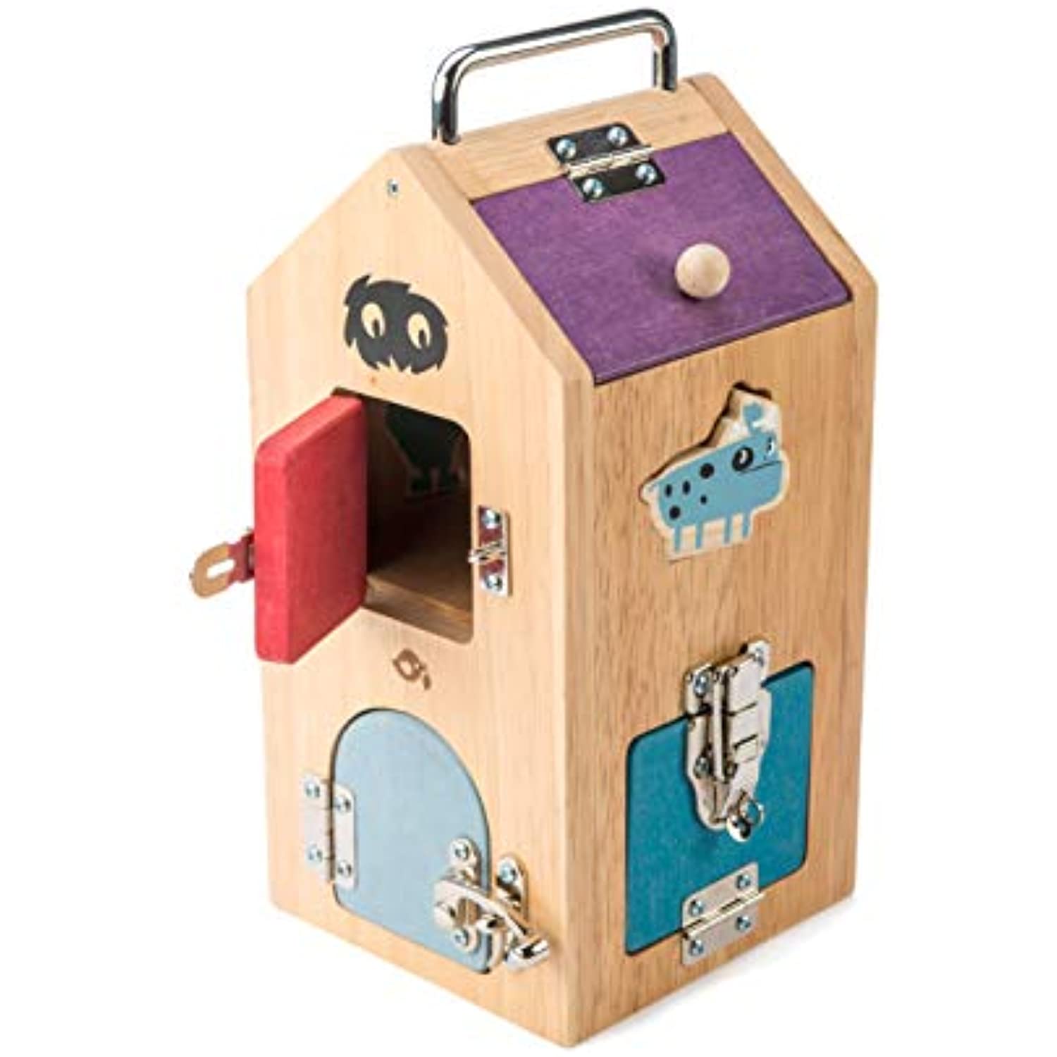 Tender Leaf Toys Wooden Monster Lock Box - 8 Different Doors with Various Lock Mechanisms Helps Develop Probelm Solving Skills - 3 +, Multicolor, 6.5" x 6.7" x 11.7" - image 2 of 6