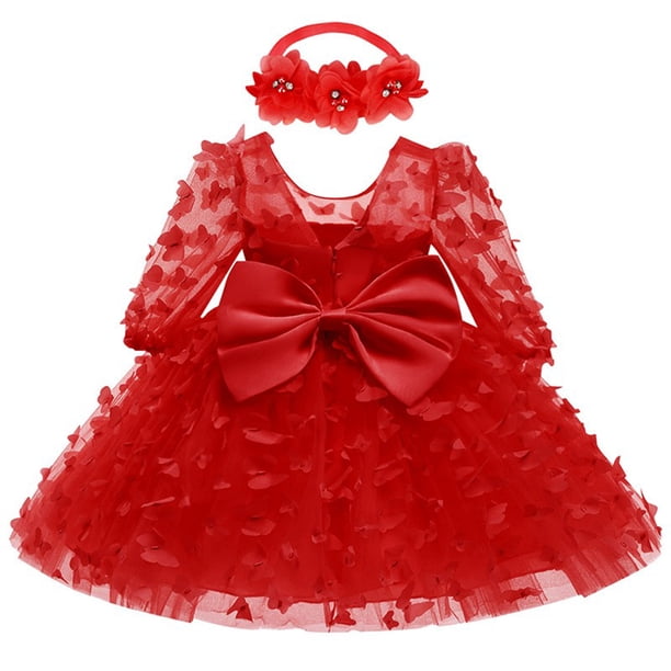 Odeerbi 3-24 Meses Niñas Mariposa Tul Vestidos Baby Shower Vestidos Con Cinta Lazo Algodón Fiesta de Cumpleaños Vestido de Manga Larga Empalme Vestido de Malla