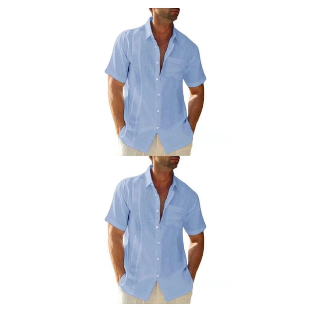 Sonducket Camisa con botones de estilo informal para hombre, camisa de verano para niños, fiesta en la piscina, Color sólido, camisetas Azul claro SG 2Conjunto
