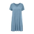 thumbnail image 7 of Horkkom T Shirt Dress Women V Neck Short Sleeve Solid Color Sundresses Summer Beach Vacation Mini Dresses with Pockets, S-2XL, 7 of 7