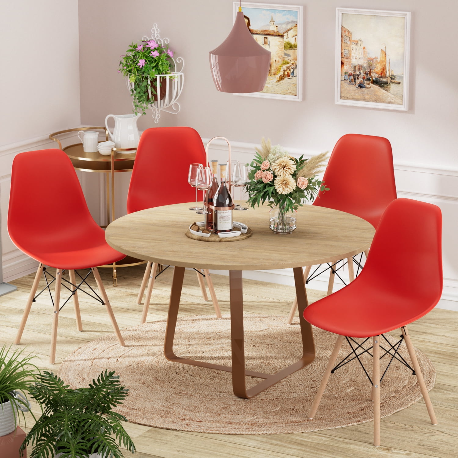 Furmax Modern Dining Chair Set of 4 Mid Century DSW Shell Chair for Kitchen, Dining, Bedroom, Living Room, Red