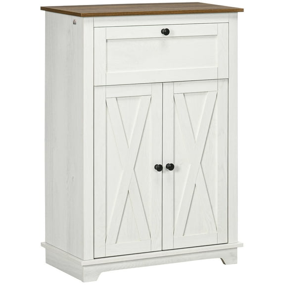 CoSoTower Farmhouse Barn Door Accent Cabinet, Kitchen Sideboard Storage Cabinet with Double Doors, Drawer, and Adjustable Shelf for Bedroom, Living Room, White