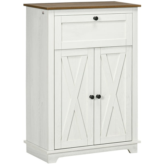 HOMCOM Farmhouse Storage Cabinet, Sideboard with Drawer and Doors, White