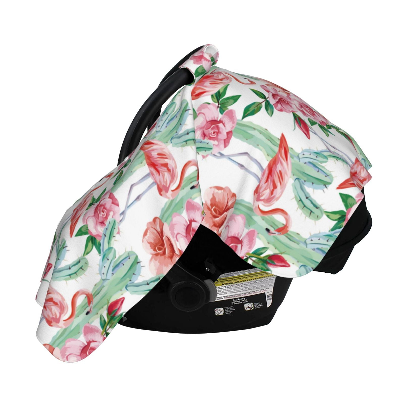 Naloa Flamingo Flower Baby Car Seat Cover, Breathable Baby Carrier Cover, Multiuse Baby Carrier Cover & Nursing Breastfeeding Cover