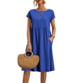 thumbnail image 1 of Vestido midi Zhyaj con cuello redondo y manga corta holgado, túnica de algodón, 1 of 7