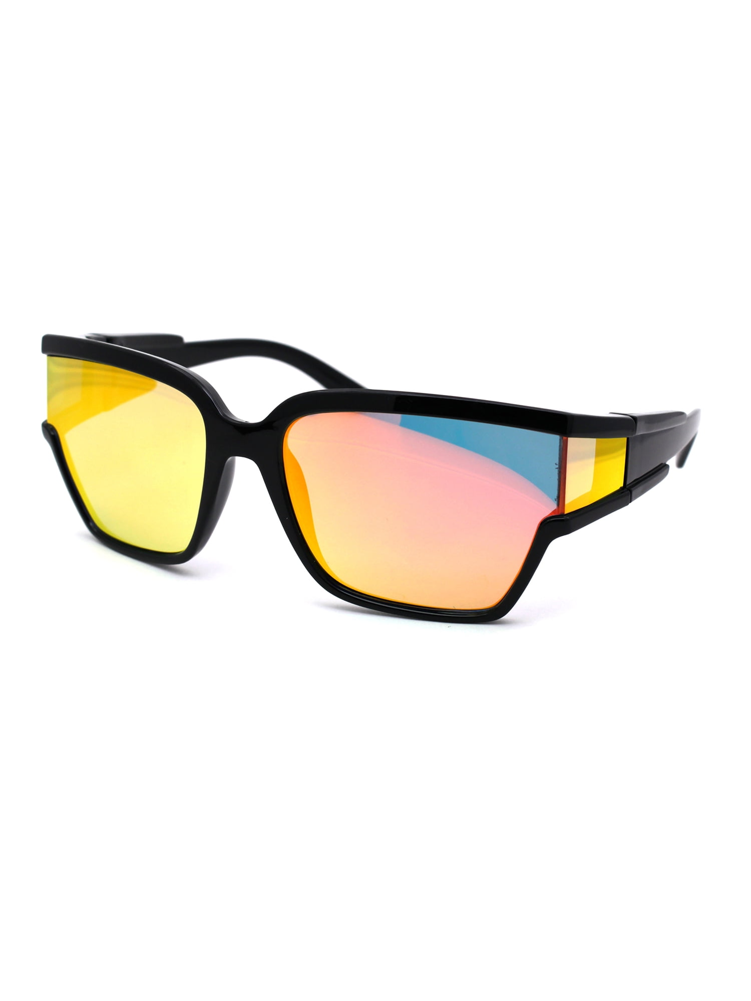 Womens Side Visor Shield Mirror Lens Plastic Funky Sunglasses Black Orange Mirror