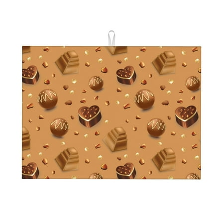 

Large Dish Drying Mats for Kitchen Counter - Chocolate Pattern No.9053 18x24In Anti-Slip Absorbent Microfiber Drying Mat for Kitchen Counter Mat Dish Rack Mat with Hanging Loop