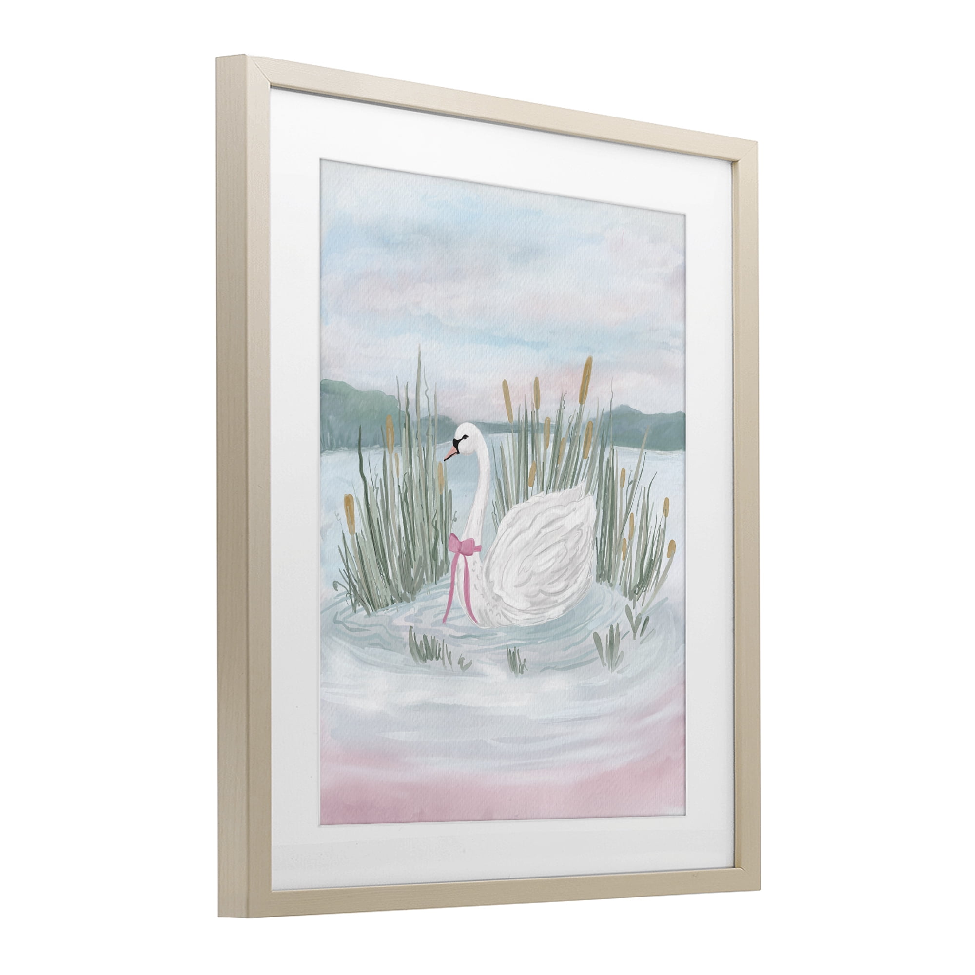 Stupell Industries Swan Serenade on Lake Birch Framed Print Under Glass, design by Adreane Fippinger