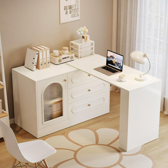 Tribesigns L-Shaped Computer Desk with 3 Drawers, Reversible Corner Desk with Cabinet