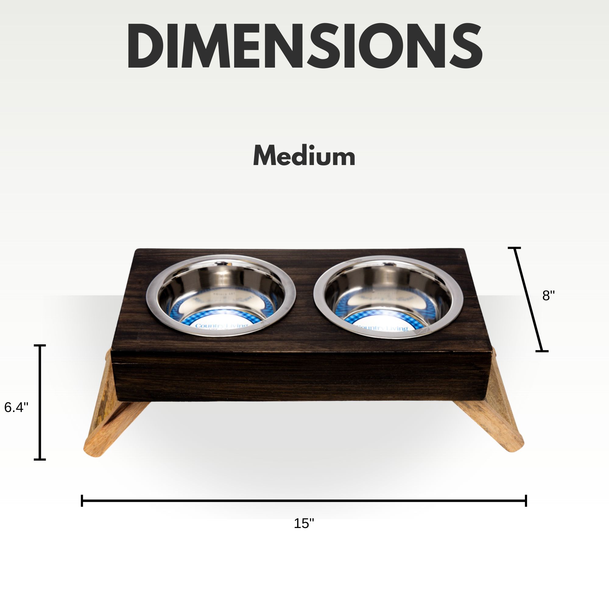 Country Living Elevated Mango Wood Dog Feeder w/ 2 Stainless Steel Bowls (24oz Each)–Brown