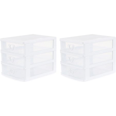 Deluxe 3 Drawer Desktop & Countertop Organizer For Craft Storage, Office Supplies And School Supplies, White/Clear (2 Pack)