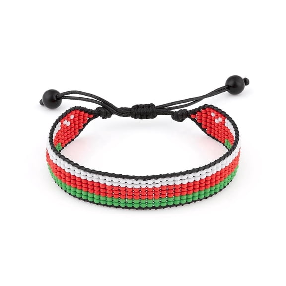 OmanFlag Bracelet: Handmade Bracelet,Adjustable Beaded Boho-Style Rope Bangle with Patriotic Design
