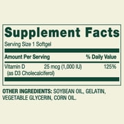 (3 pack) Spring Valley Vitamin D3 Softgels, 25 mcg (1000 IU), 200 Count, Supplement for Bone and Immune Health