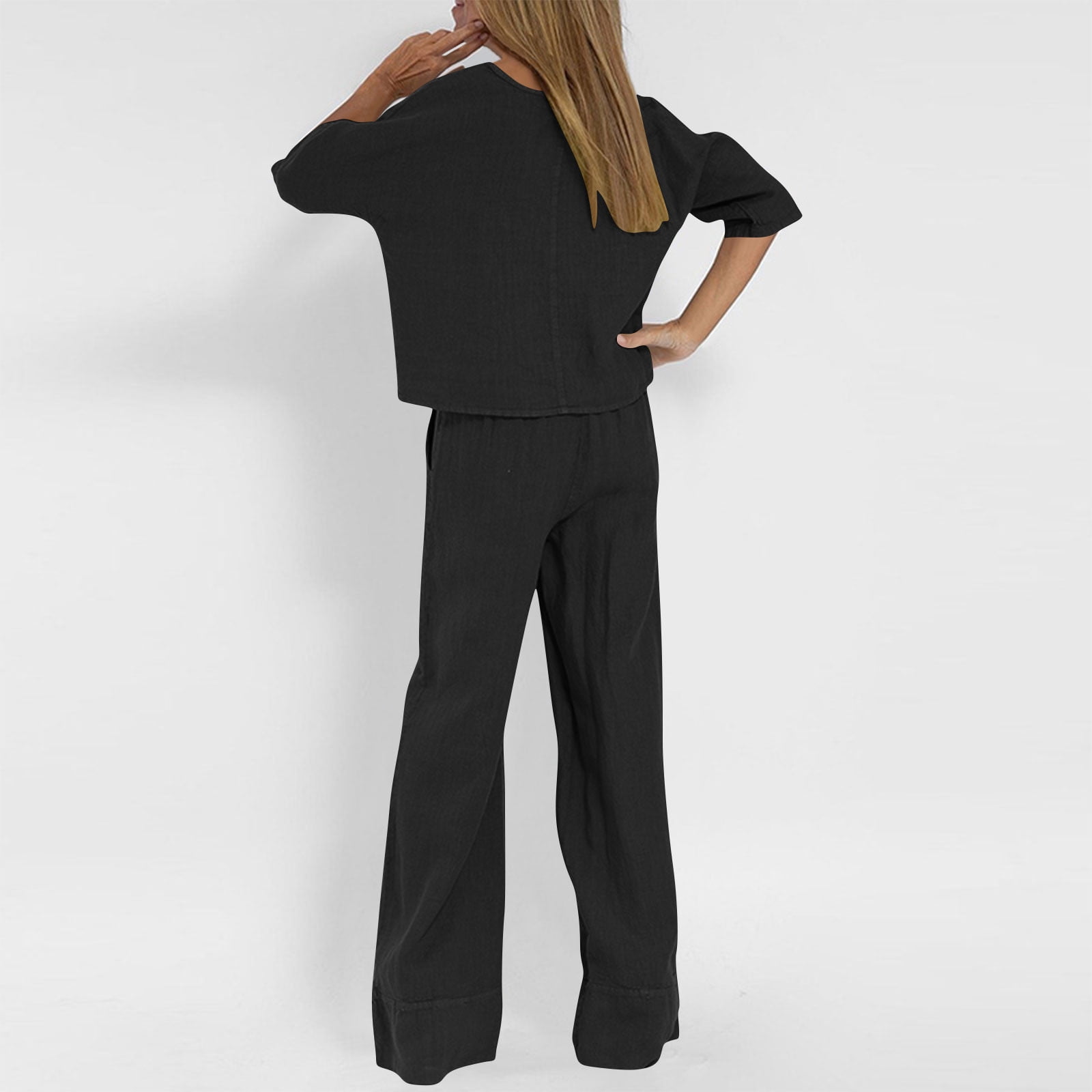 UPPADA Women's 2 Piece Outfits Long Sleeve Velvet Tops and Comfy Wide Leg Pants Two Piece Lounge Sets Tracksuits Matching Ladies Lounge Fleece Set with Pockets Black,XXXXXL