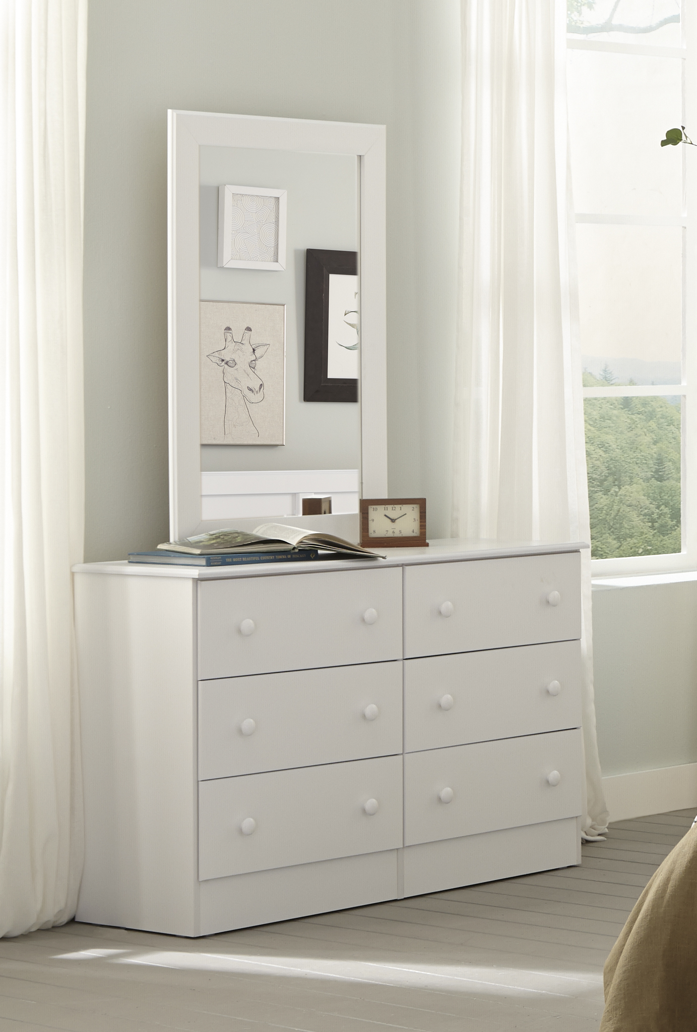 American Furniture Classics Classic White Collection 193K6T Six Piece White Bedroom set including Twin Headboard, Five Drawer Chest, Six Drawer Dresser, Mirror, and two Night Stands. - image 3 of 8