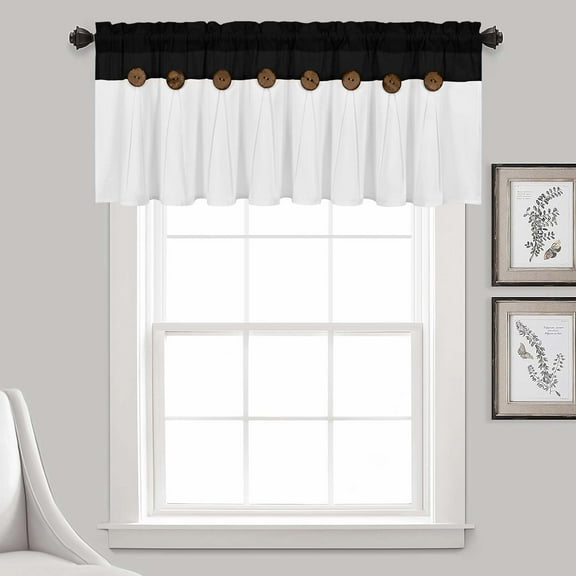 Alishomtll Linen Valance Farmhouse Boho Button Kitchen Curtains ,Rod Pocket,18"L x 52"W, Black White
