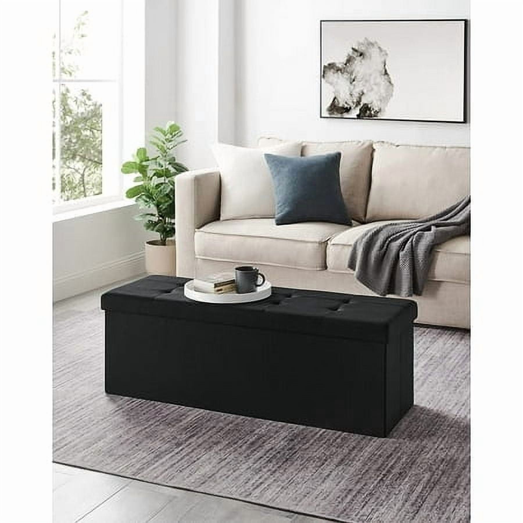 SONGMICS 43" Storage Ottoman Bench Hold up to 660lb Ottoman with Storage Footstool Bedroom Bench with Storage Black