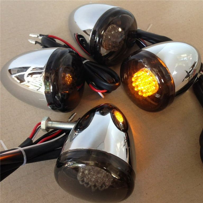 Motorrad LED Blinker Attos chrome schwarz getönt Motorrad Harley Custom  Chopper CafeRacer