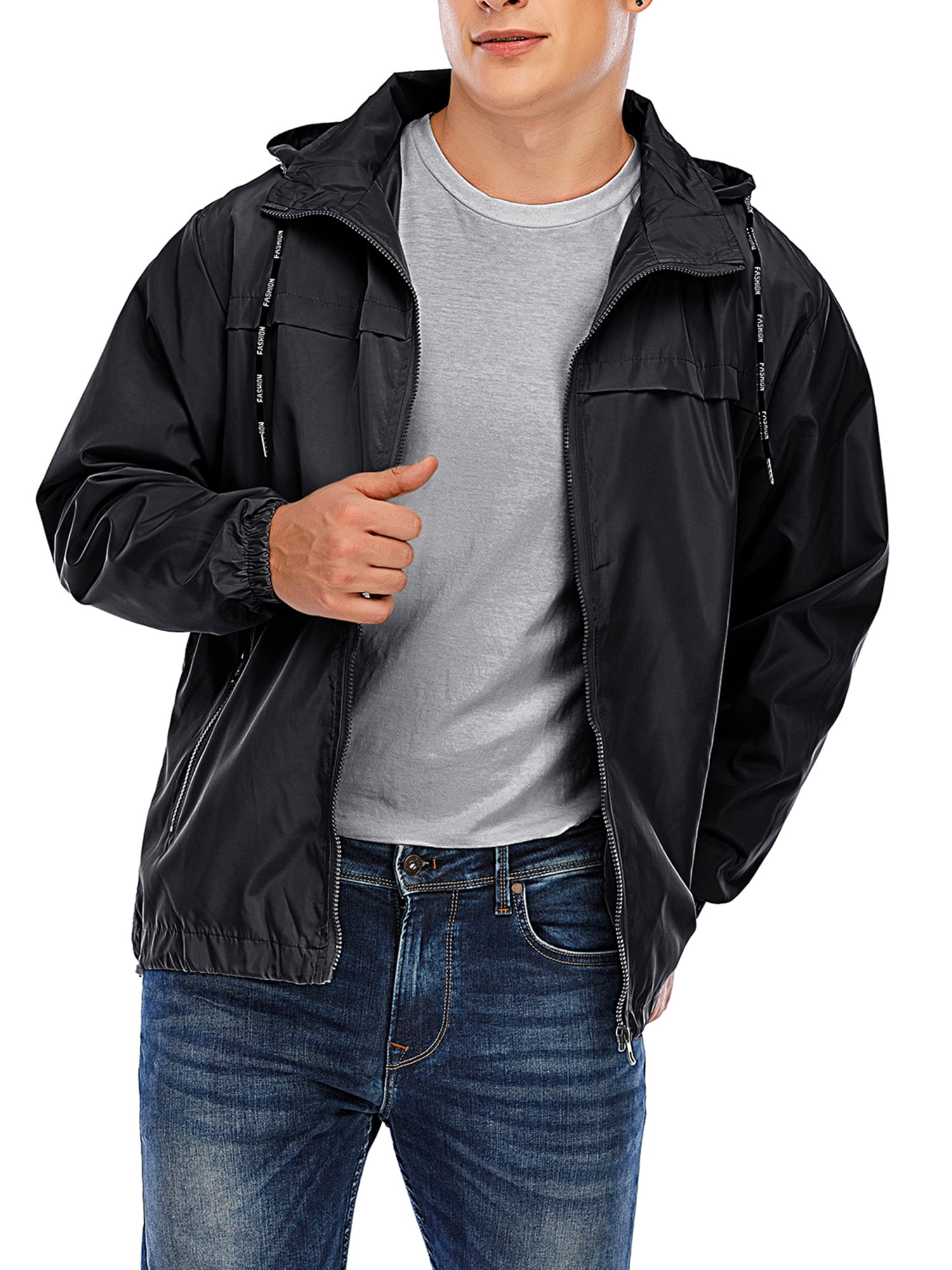 Youloveit Men Waterproof Jacket with Zip up Hooded Lightweight ...
