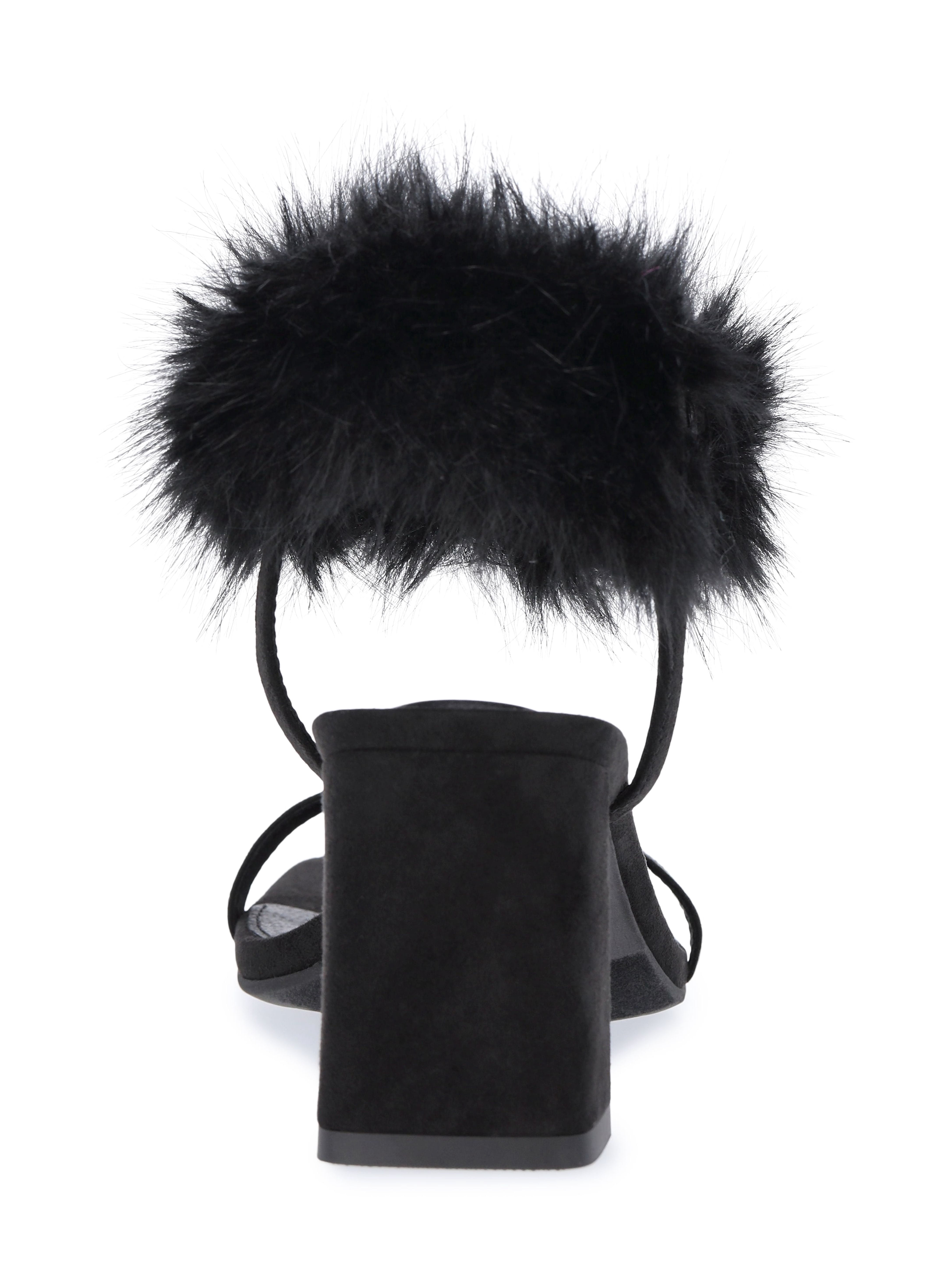 No Boundaries Women's Block Heel with Fur Ankle Strap