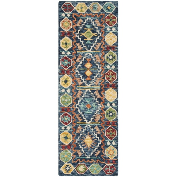 SAFAVIEH Aspen Joyce Southwestern Wool Runner Rug, Navy/Gold, 2'3" x 8'