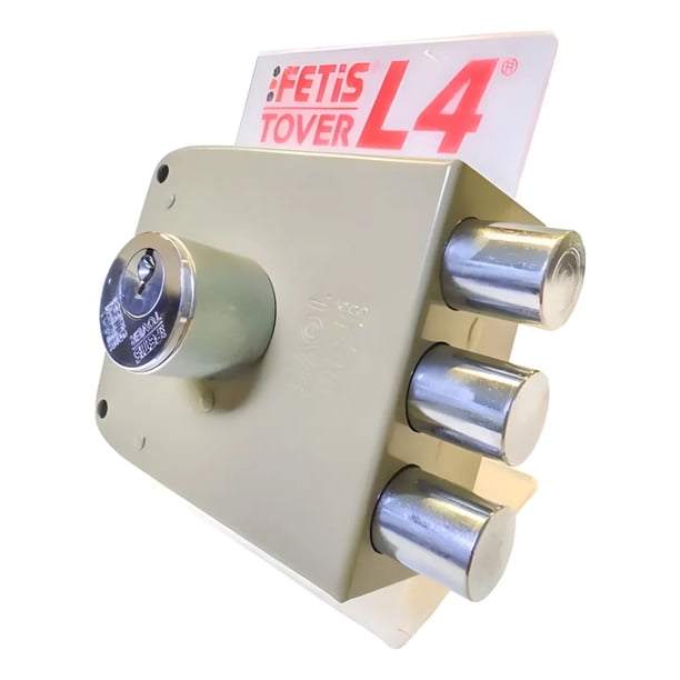 Cerradura Sobreponer Tover Gris L-4cp 3 Bulones Chapa Acero Para Puerta Alta Seguridad