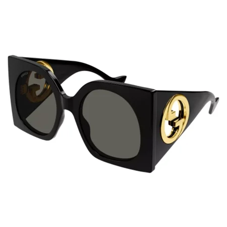 Gucci GG 1254S 001 GG Logo Black Gold Grey Oversized Woman Sunglasses
