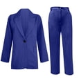 thumbnail image 5 of AHTJRT Women's Two Piece Suit Dressy Plus Size Work Office Business Casual Outfits One Button Blazer Tops and Wide Leg Dress Pants Blue XL, 5 of 8